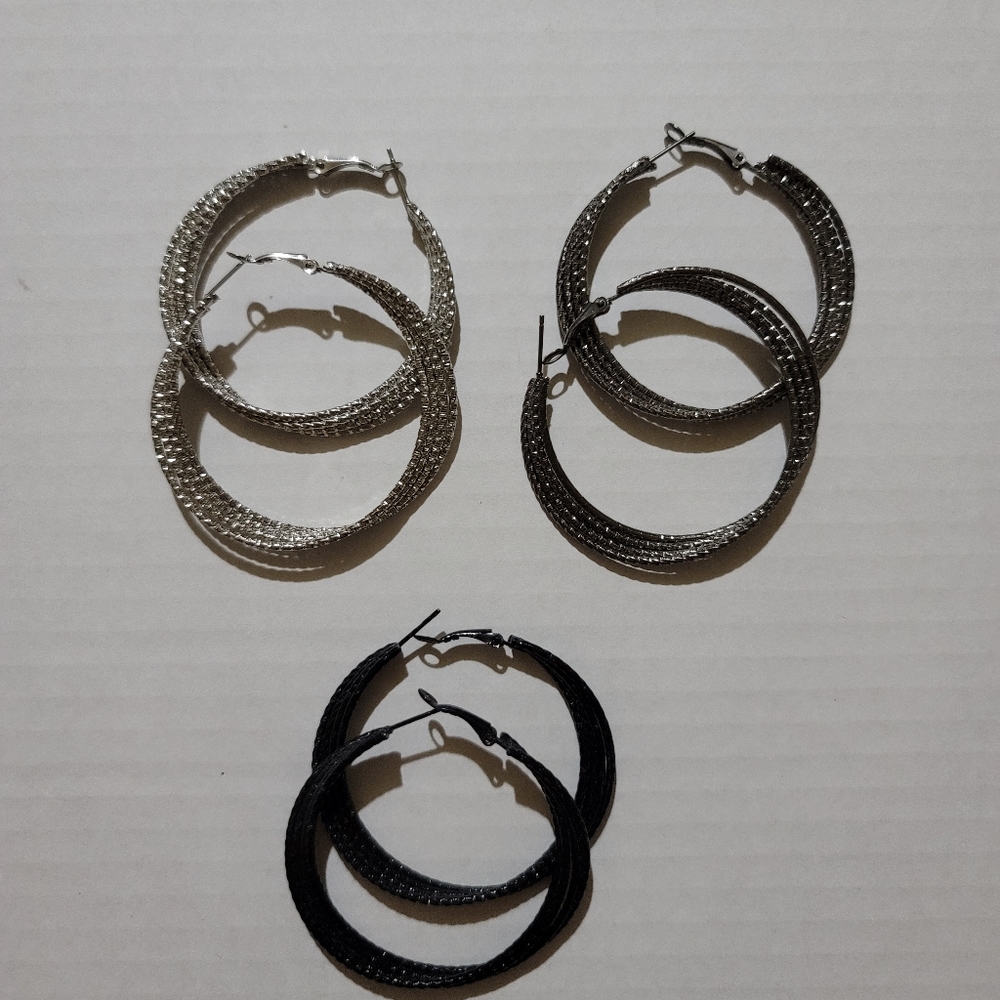 3pair 3tones Hoop Earrings